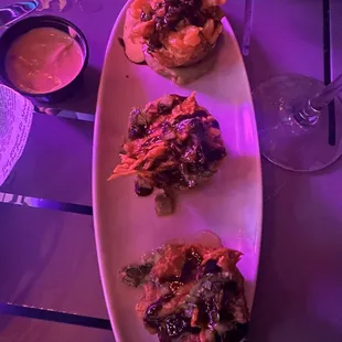 Mofonguitos Trio was alright, I wasn't a fan of the little fake shrimp on the shrimp one, but the beef one tasted the best.