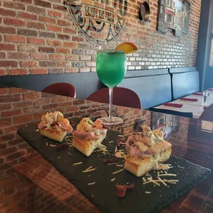 Shrimp prescuito crostini