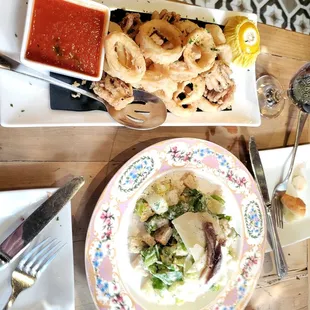 Calamari and cesar salad