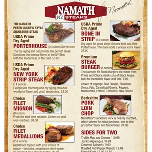 Feature Steak Menu