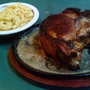 Nothing beats the Bocca Monster Chop!  25 oz. of delicious, juicy, pork served on a hot skillet.  It will stay warm until you finish.