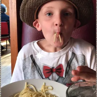 My oldest enjoying his pasta