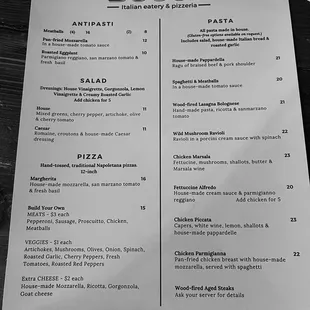 Menu from January 2024