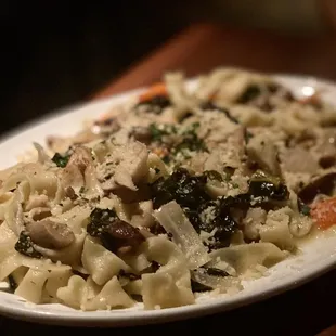 Fettuccine With Wild Mushrooms, Tuscan Kale Kimchi &amp; Butter