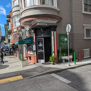 the corner of a city street