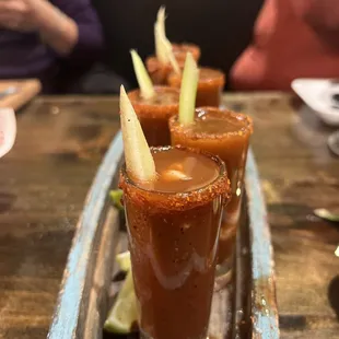 a tray of bloody drinks