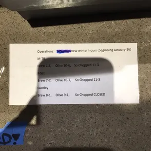 Current hours of operation