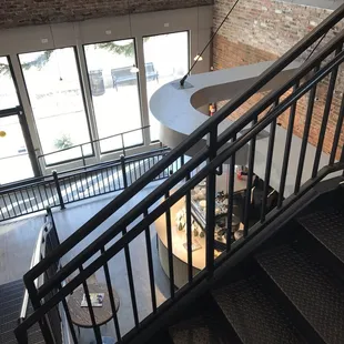 Looking down over the coffee shop from the upper level.