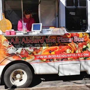 You don&apos;t want to miss this bus.  Time for a pizza party.  Photo taken February 9, 2018.