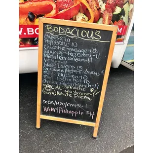 a menu on a blackboard