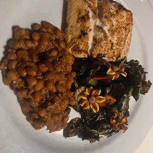 Norwegian Grilled Atlantic Salmon with Brussel sprouts and navy beans
