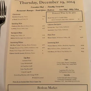 menu
