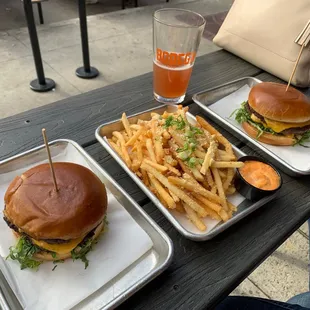 Two Big Mic burgers and truffle fries.