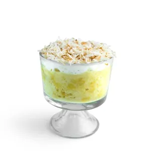 Coconut Tres Leches:
Sponge Cake, 3-Milk Soak, House Made Whipped Cream &amp; Toasted Coconut