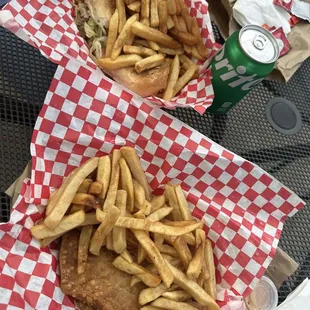 Beef &amp; cheese empanada, chicken chopped cheese &amp; fries