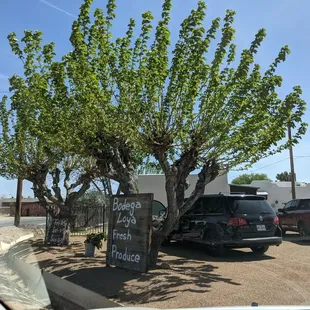 a parking lot with parked cars