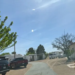 a street with parked cars