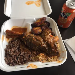 Lunch!!! Lamb shank with congri/ fried rice and plantain.