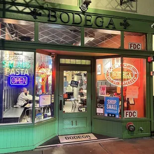 the entrance to a restaurant