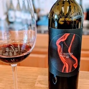 a glass of wine and a bottle of wine