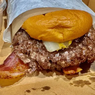 Double smash burger with bacon!
