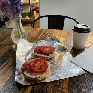 Bagel w/ schmear- capers and tomatoes