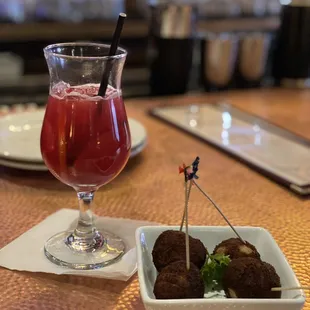 Hibiscus Margarita and Chicken Croquettes