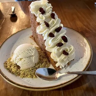 Carrot cake with rosemary ice cream