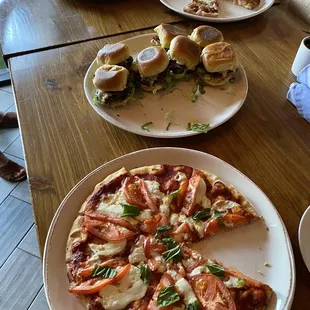 Sliders and pizzas