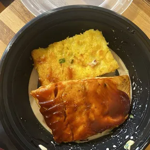 Fridays salmon &amp; cornbread served with a spicy cole slaw. Yummo!!