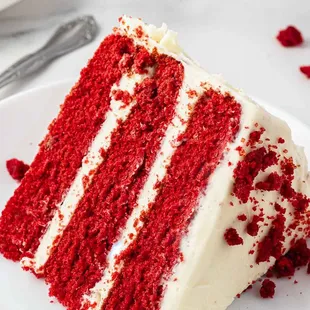 a slice of red velvet cake