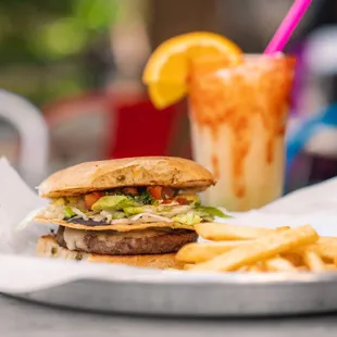 a burger and french fries