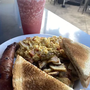 Scrambled eggs with chorizo Watermelon/blackberry Smoothies