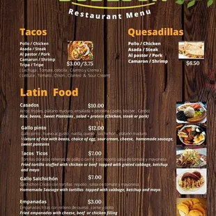 Latin Food Menu