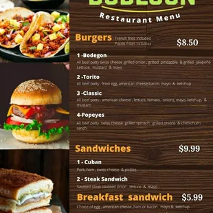 Burgers &amp; Sandwiches Menu