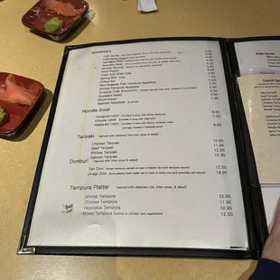 a menu and a person&apos;s hand