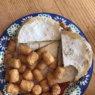 Quesadillas are filled with chicken, cheese and peppers!