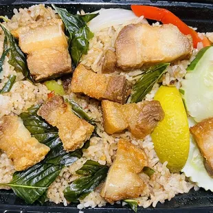 Basil Fried Rice with Crispy Pork