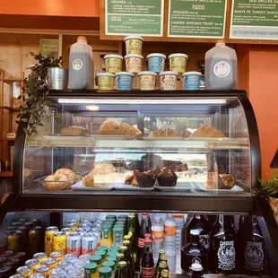 a display of coffee and pastries