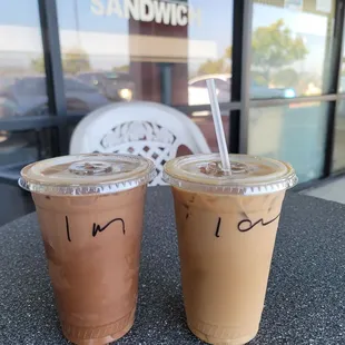 Iced mocha and iced carmel macchiato