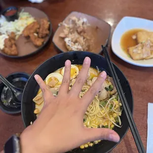 My hand compared to the ramen bowl