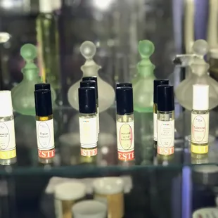 Some of our pre-made perfume oils. We can also make these in any fragrance we carry.