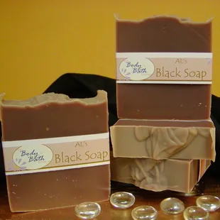"Al's Black Soap".....This is a SUPER moisturizing soap. Our Black Soap has 48% unrefined Shea Butter.
