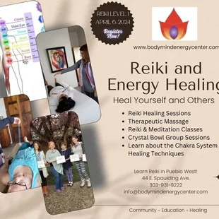 Reiki Certification Classes held every month at Body Mind Energy Center in Pueblo West, CO.
www.bodymindenergycenter.com