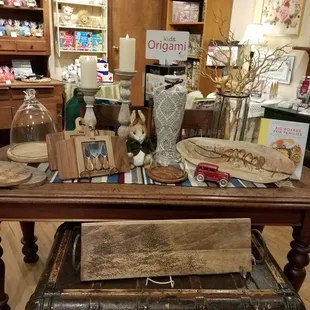 a table with a trunk on it