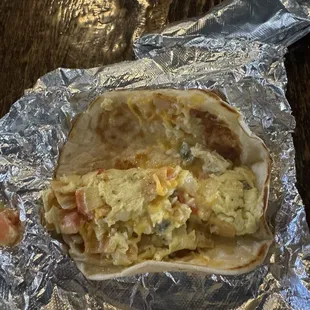 Migas and cheese taco