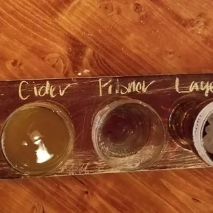 4oz each of ale, cider, pilsner and lager