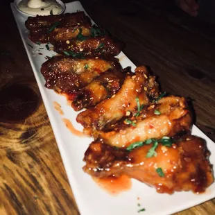 Spicy wings they were on the spicy side but still tasted great loved the ranch dipping sauce