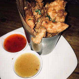 Chicken tenders with honey mustard sauce and sweet chili!!