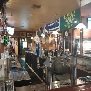a bar with a row of beer taps